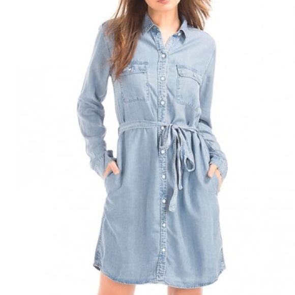 GAP Patch Pocket Shirt Dress XS Chambray Classic Retro Normcore Western Office - Picture 1 of 16